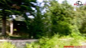 EroCom - Sexy ebony babe with small tits loves to get a white dick outdoor