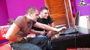 EroCom - Skinny blonde in nylons gets double penetrated during a threesome