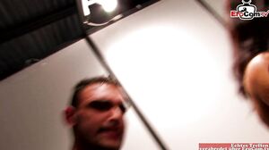 EroCom - Anal threesome with two guys and a skinny brunette slut