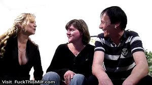 Real German Mature wife with Big natural Tits suprised to FFM Threesome Casting