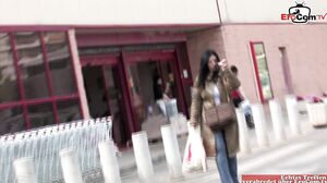 EroCom - Dirty woman fucks with a cucumber and a stranger guy outdoor