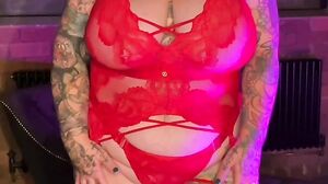 Galda Lou - INTIMATE RED SUSPENDERS - Galda Lou big tits close up (nothingbutcurves)