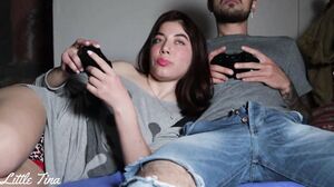 Little Tina - My friend's girlfriend sucks my cock to win me in FIFA (ANAL)