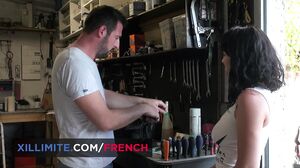 French Girls At Work - Sexy brunette Mya Lorenn fucks the mechanic