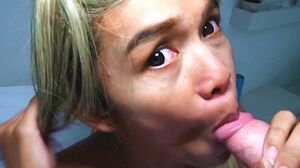 Teen ladyboy blows hard and fucked bareback