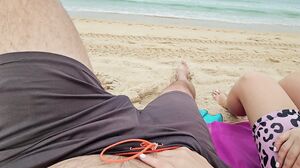 RoseshyGirl - Cute Babe Sucking Cock on a public Beach and receives a mouth Creampie