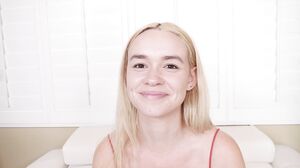 Blonde teen with a bubble butt takes a load of cum on her face after getting fucked