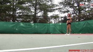 EroCom - Hot outdoor threesome on the tennis court with two young sluts