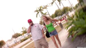 Babe Stare - Fresh faced teen gets a cumshot to the face as she cum swallows