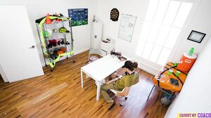 Coach gets sucked and fucked by two dirty-blonde cuties