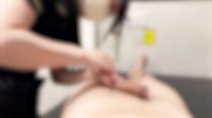 Full cock exposure. Full erect cock is shown during a careful Brazilian waxing session.