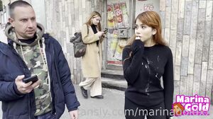 Budapest cumwalk with cum on sweater and face