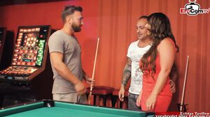 EroCom - Brunette MILF with natural monster tits in a fmm threesome