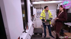 German Girlfriend TinyEmily tricked electrician Guy to Cheating Fuck