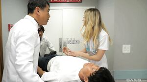Naughty nurse Lily Larimar sucks and fucks in a hospital threesome
