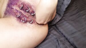 Fisting Squirt - Purple Colored Hairy Pierced Pussy get Anal Fisting Squirt