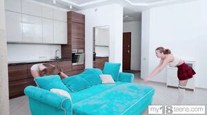My 18 Teens - Two Lesbians play at home with a dildo