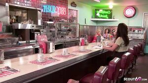 Reverse Gangbang Orgy for one Guy at Work with 4 Big Tits MILF Bitches