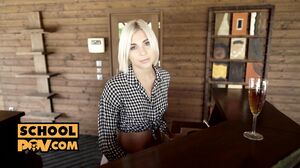 Its POV - Bartending blonde swallows your jizz so you keep her secret