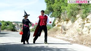 Julia Reaves - Tattooed babe sucks two huge cocks then ride them to cumshot