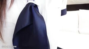 We had the popular multi-talented girl wear a uniform and enjoy some cosplay play.