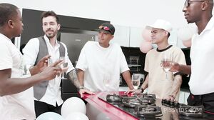 Emma Smak gets fucked by 1, 2, 3, guys and then gangbanged by all 5 of them DP and drinks loads of pee