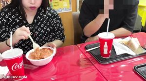 Three people eating together with his girlfriend and NTR in front of me