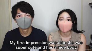 Japanese Couple's First Threesome!! Teasing Handjobs, Swinging Hips in Missonary Position and Cum (Emuyumi Couple)