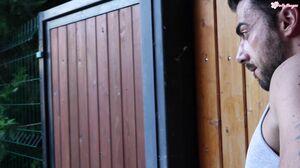 Polly Yangs - Fuck me quietly! Sporty Hot Blonde fucks the neighborhood guy in the backyard of her house!