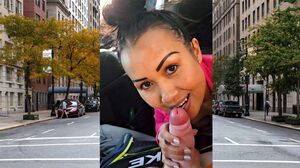Public POV blowjob by busty Asian MILF