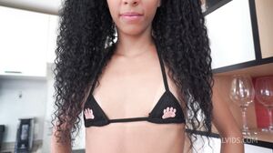 Vitoria Lima, 19 years green-eyes very slim Brazilian ebony, fucked by 2 huge dicks