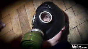 Busty blonde with a gas mask getting fucked