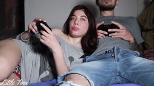 Little Tina - My friend's girlfriend sucks my cock to win me in FIFA (ANAL) 2