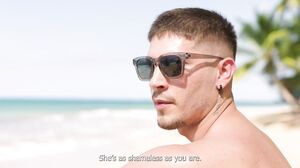 British interracial couple get randy at the beach and shag by the pool