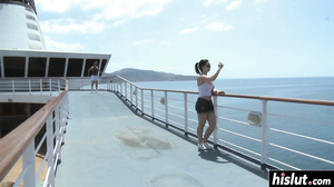 Brunette babe has fun with a dick