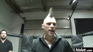 Busty hottie makes a guy happy