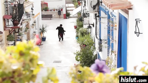 Brunette chick rides a dick outdoors