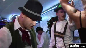 Horny babes get fucked in the club