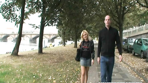 Horny couple fucking on public bench