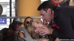 Babe anal gangbanged in public bar