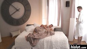 Jessie Volt starts moaning while two guys fuck her ass at once