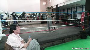 Petite slut gangbanged in local boxing gym
