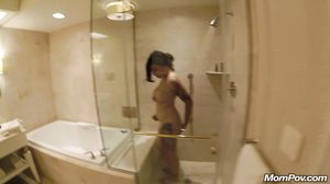Asian wife Breeann shower fun