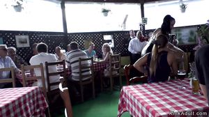 Euro hottie dp fucked in restaurant