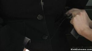 Busty brunette slave fucking in underpass