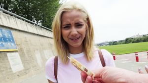 Blonde teen babe gets fucked outdoors for money