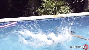 Julia De Lucia - Dripping wet pool session with sun milk from the balls in HD