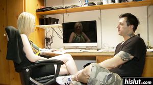 Siri bends over the bed so a friend can drill her hairy pussy