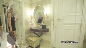 Guy deepthroated then hard fucked tranny