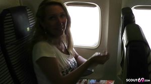 German MILF Flash Huge Tits in Plane and Ride